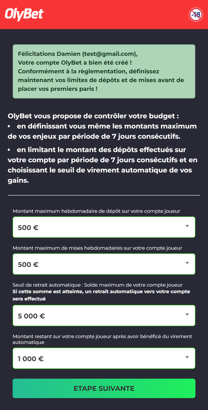 C'est terminé, votre compte joueur Olybet est créé et vous pouvez placer vos premiers paris.