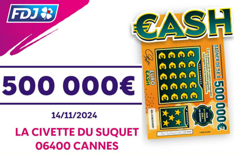 CASH FDJ : il joue pour la première fois et gagne 500.000 euros à Cannes