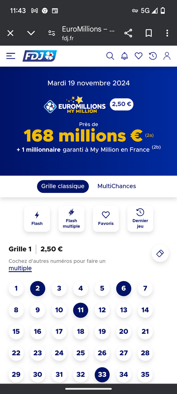 La sélection de vos 5 numéros et 2 étoiles pour le tirage EuroMillions du 22 novembre.