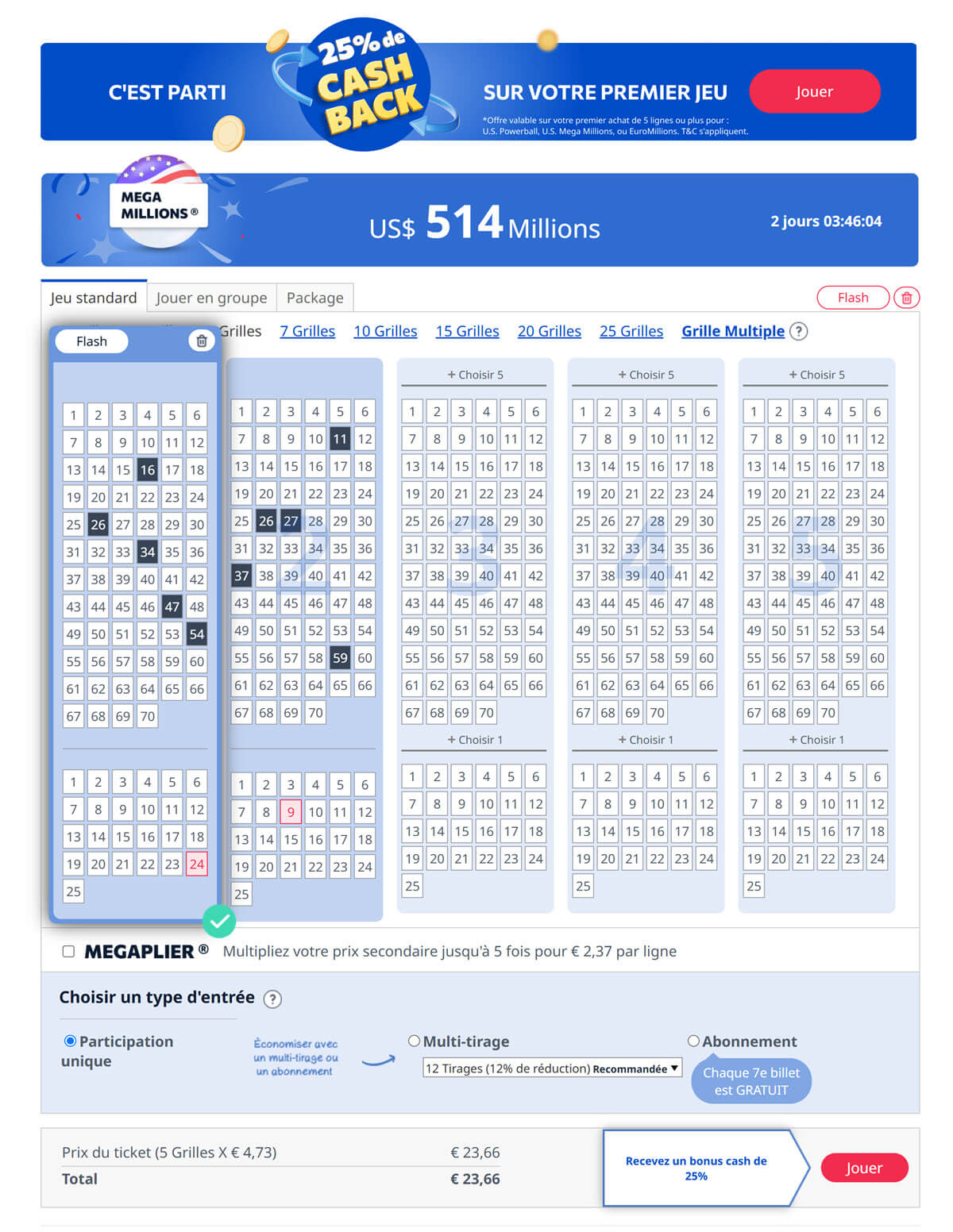 Jouer une grille Megamillions ce 29 novembre pour 514 millions de dollars