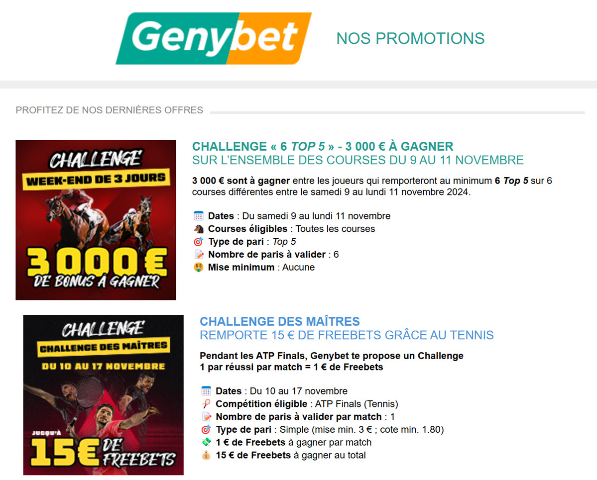 Promotions Genybet : les offres promo en novembre 2024