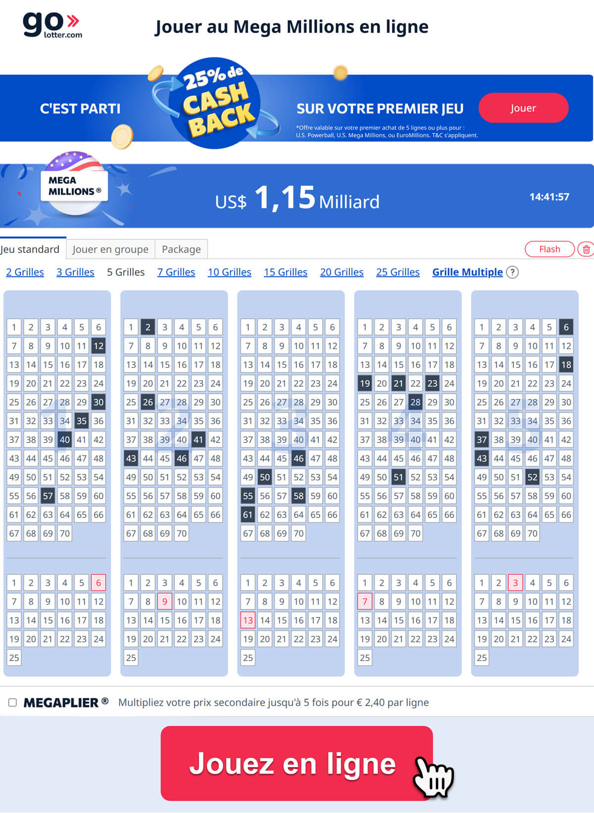 Jouer une grille megamillions en ligne