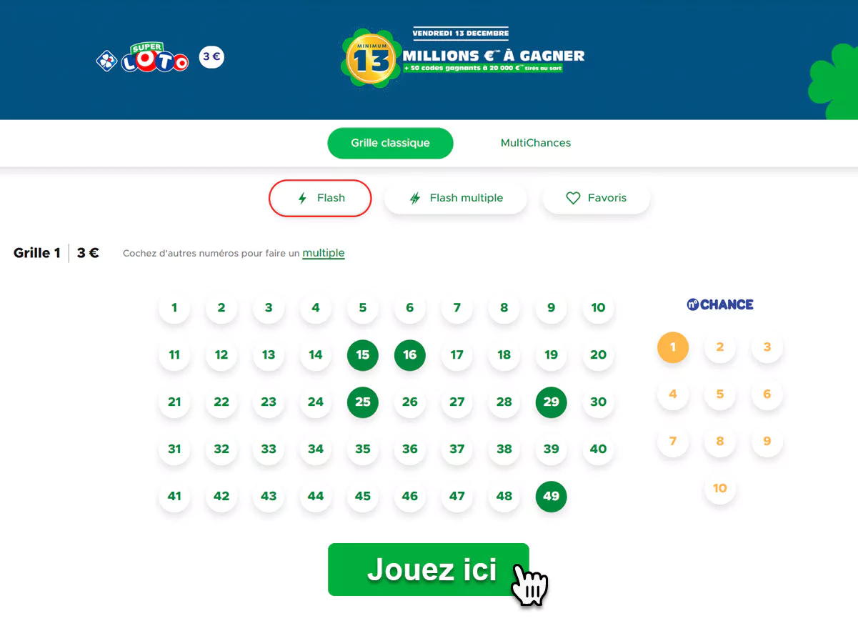 Jouer une grille simple pour le Super Loto du Vendredi 13