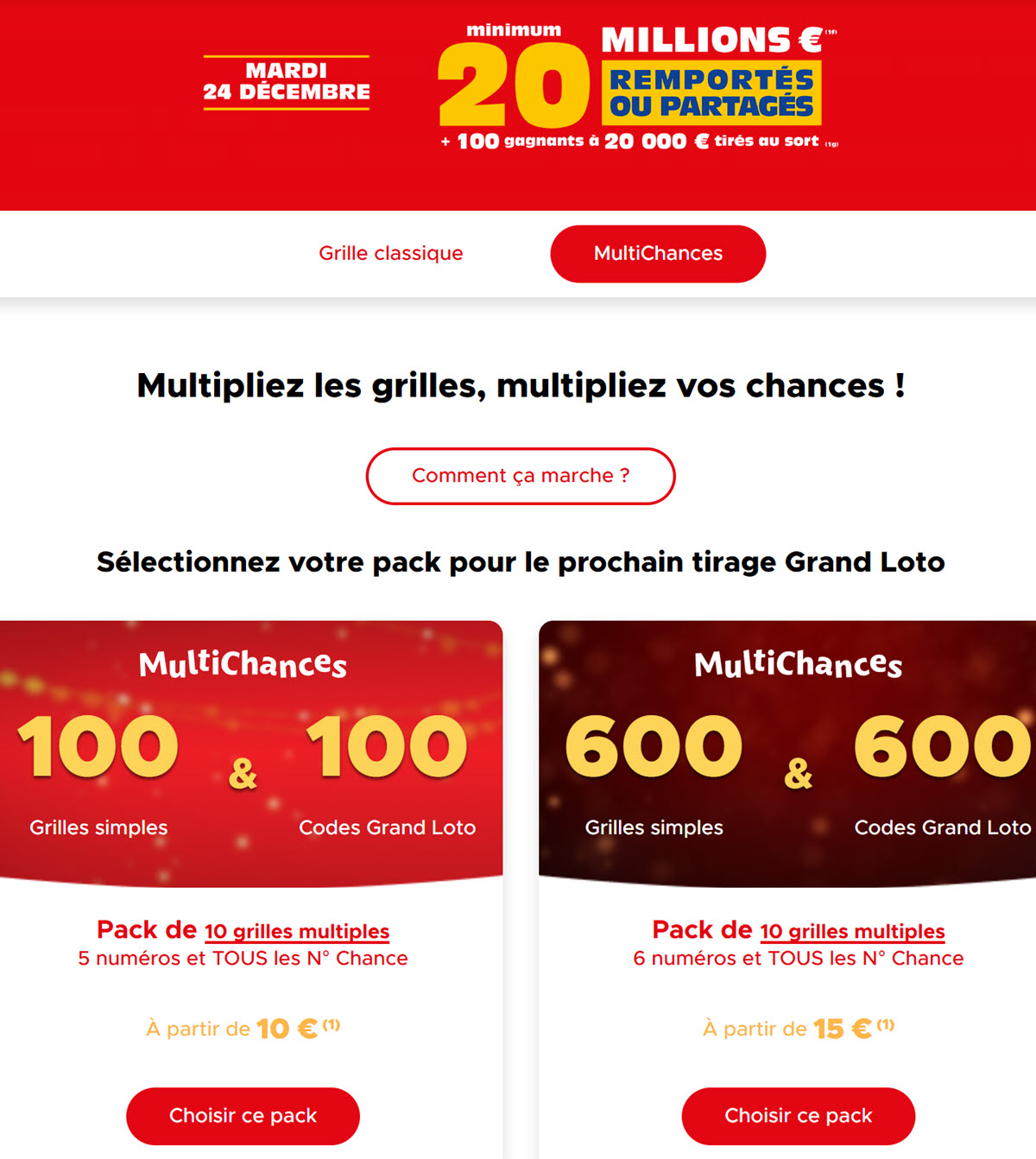 Les packs multichances du Grand Loto de Noël