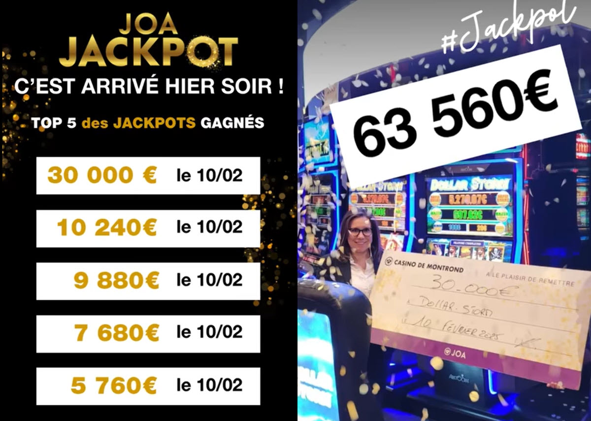 5 jackpot remportés le 10 février au Casino de Montrond