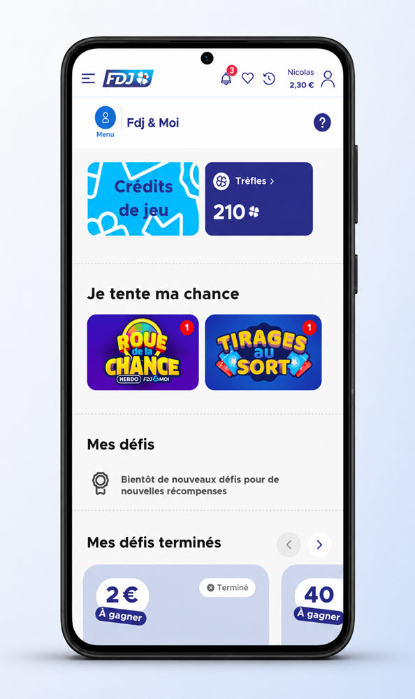 L'affichage principal de votre espace FDJ&Moi sur FDJ.fr