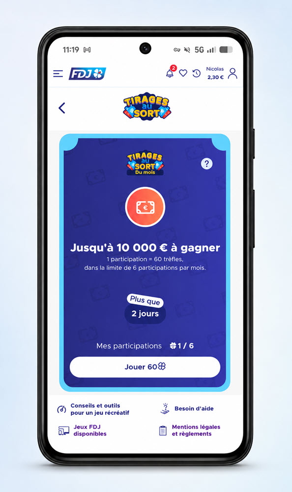 Le tirage au sort mensuel à 10 000€, vous pouvez participer 6 fois