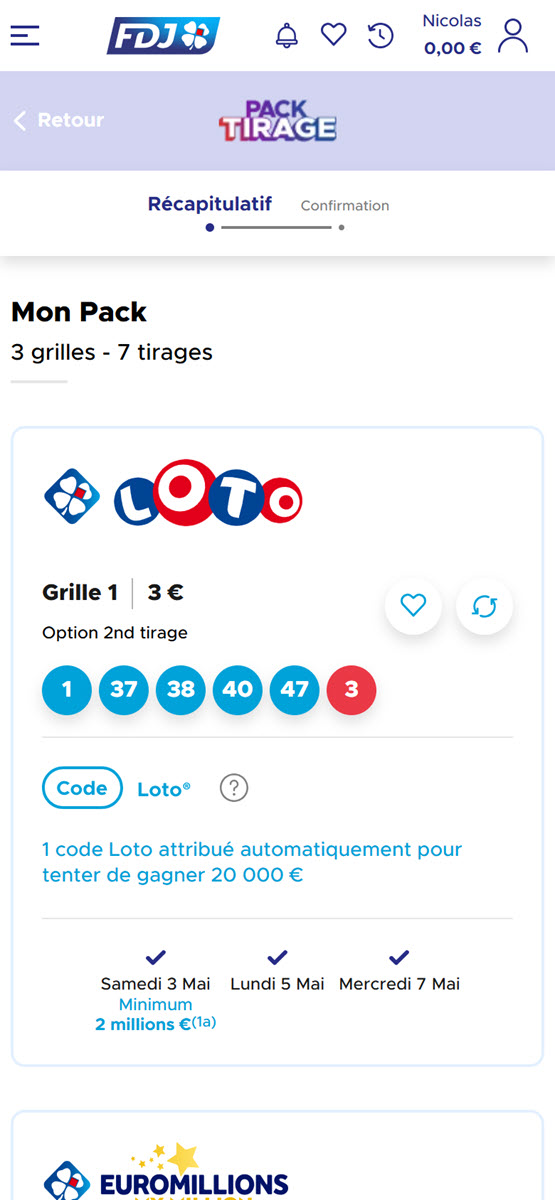 Un exemple de grille aléatoire généré dans un Pack Tirage à 21€.