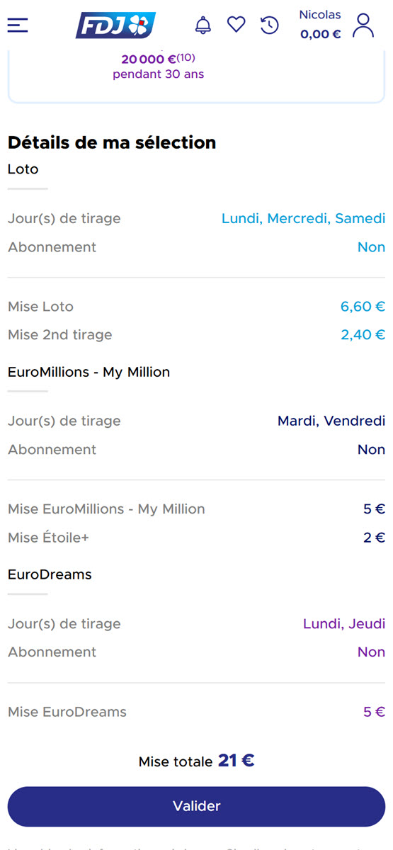 Le récapitulatif du contenu de votre Pack Tirage à 21€, comprenant tous les tirages des loteries Loto, EuroDreams et Euromillions sur une semaine.