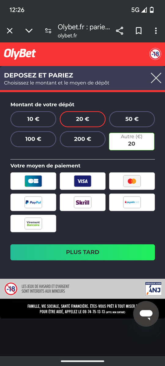 Créditez votre compte joueur Olybet avec un premier dépôt par carte bancaire