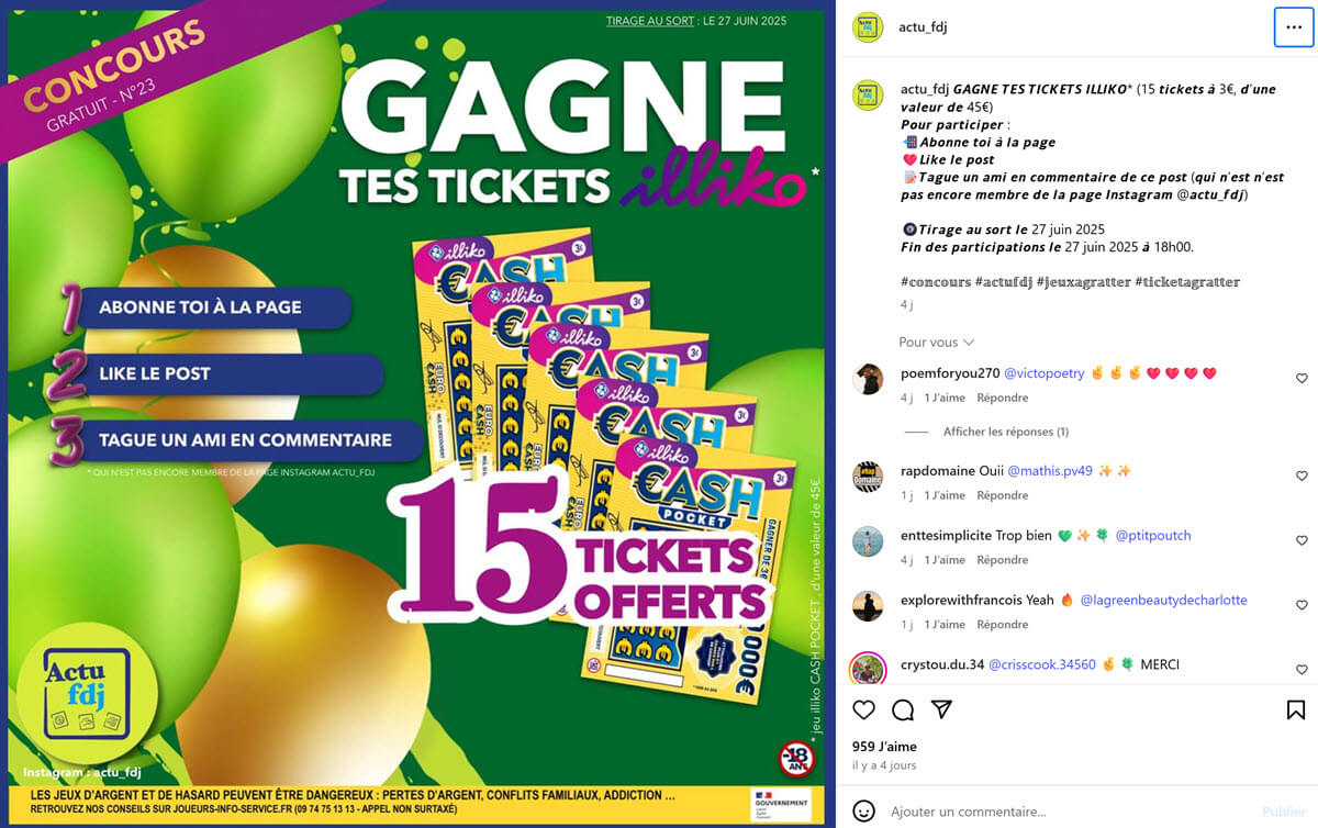 La page du jeu concours sur le compte Instagram actufdj
