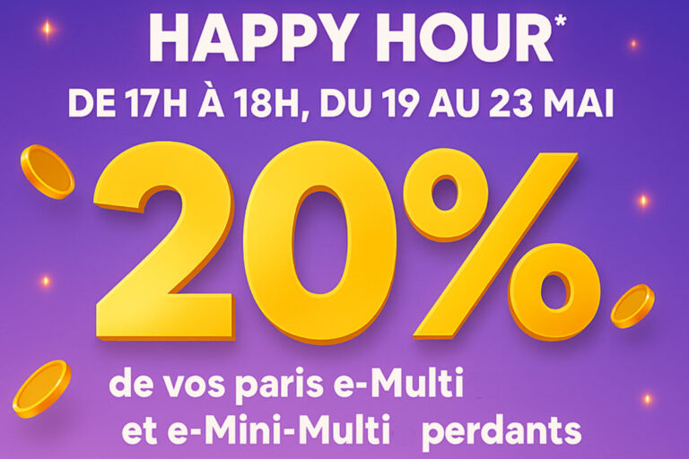 Happy Hour PMU : 20% de vos paris perdants re-crédités chaque soir cette semaine sur PMU.fr