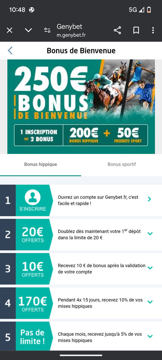 Le bonus Genybet pour les paris hippiques à hauteur de 200€ en 2025.