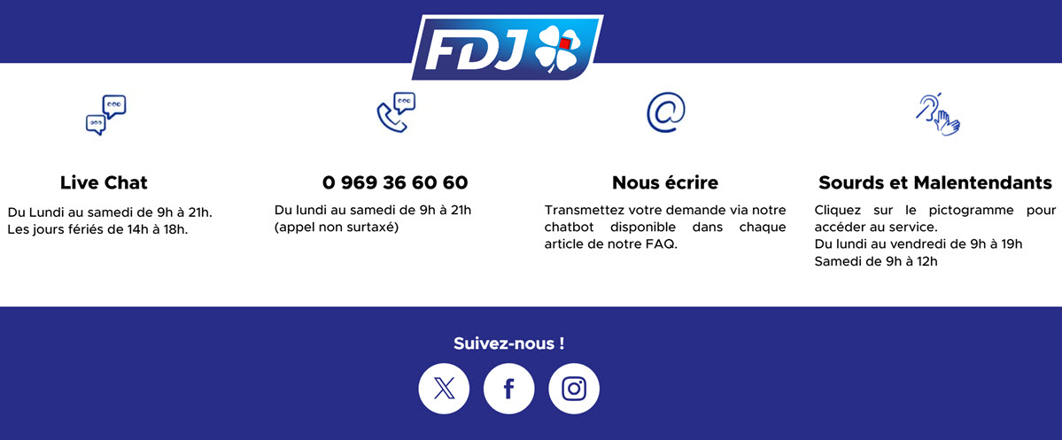 Contactez le Service Client FDJ par mail ou par téléphone.