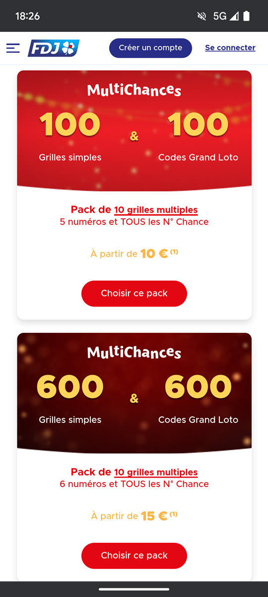 Jouer une part d'un pack Multichances du Grand Loto des Vacances