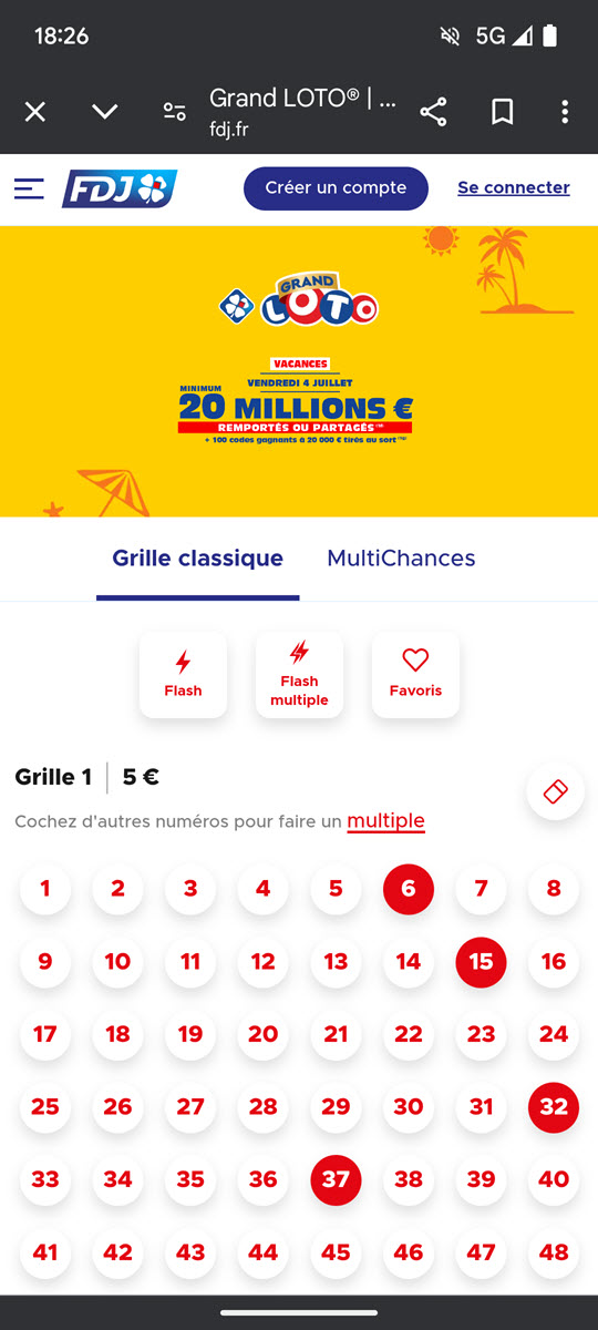 Jouer une grille simple au Grand Loto des Vacances