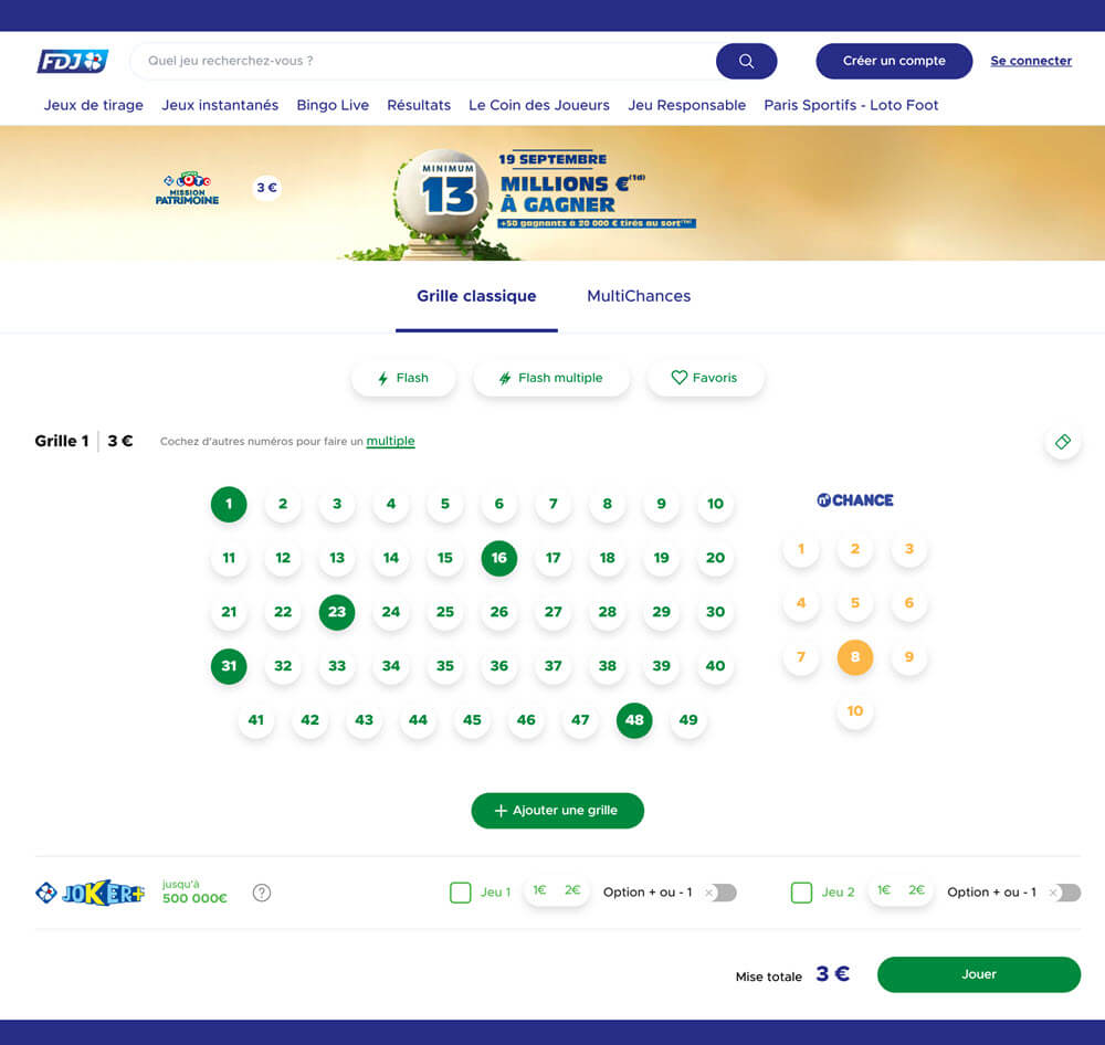 Jouer une grille pour le Super Loto Patrimoine du vendredi 19 septembre 2025
