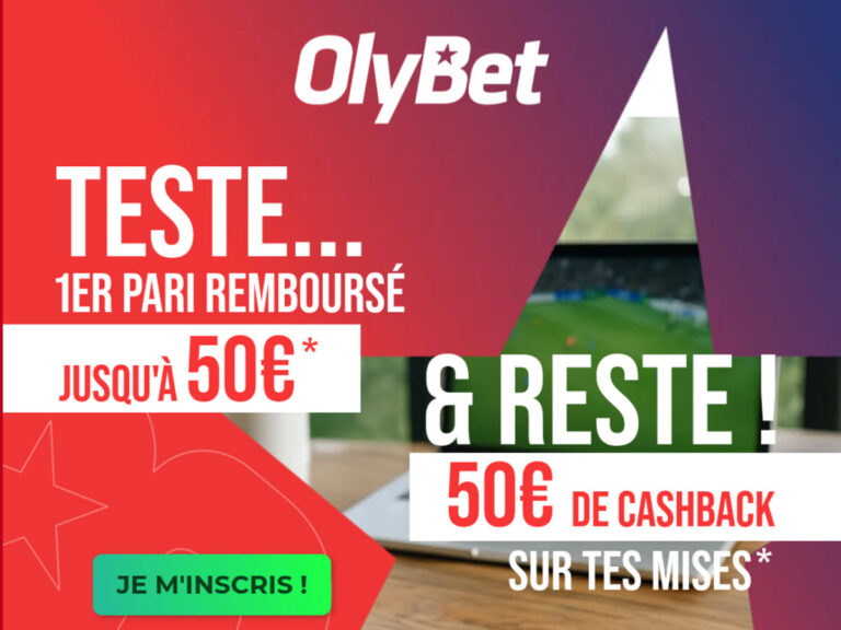 Bonus Olybet : 100€ remboursé en paris gratuits (50€ 1er pari + 50€ cashback) | Septembre 2025