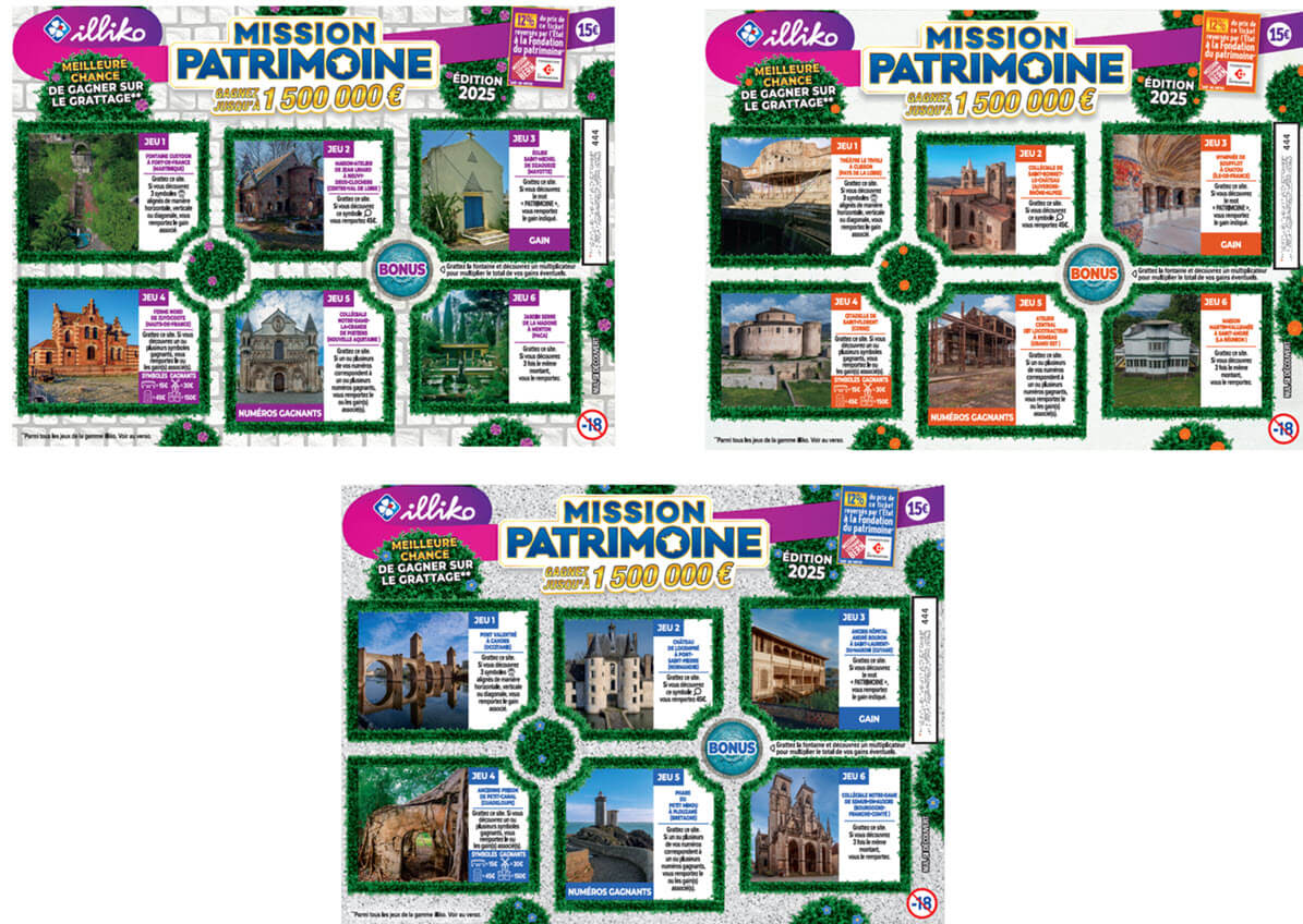 Les trois tickets à gratter de la Mission Patrimoine de 2025