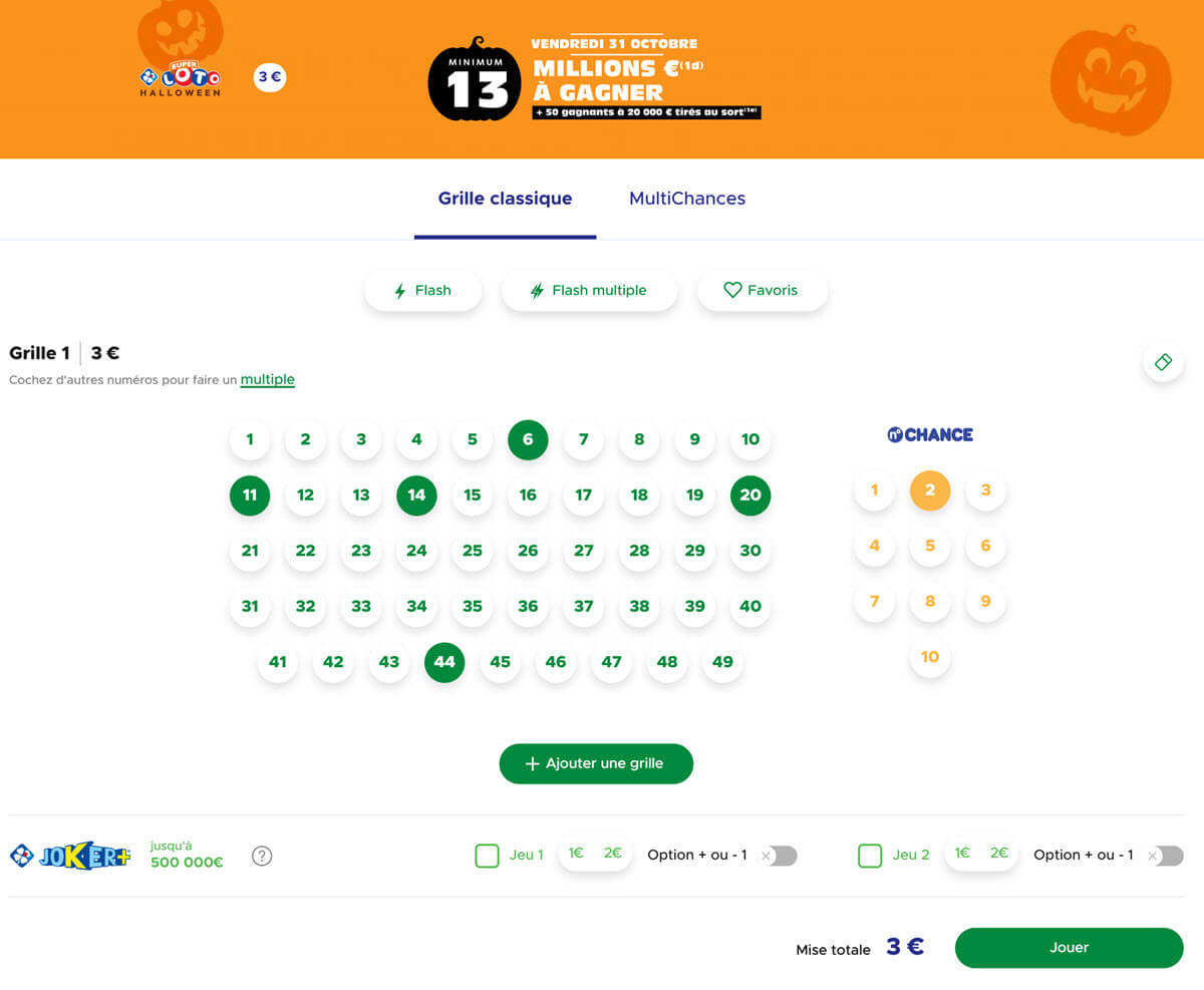 Jouer une grille simple Super Loto Halloween