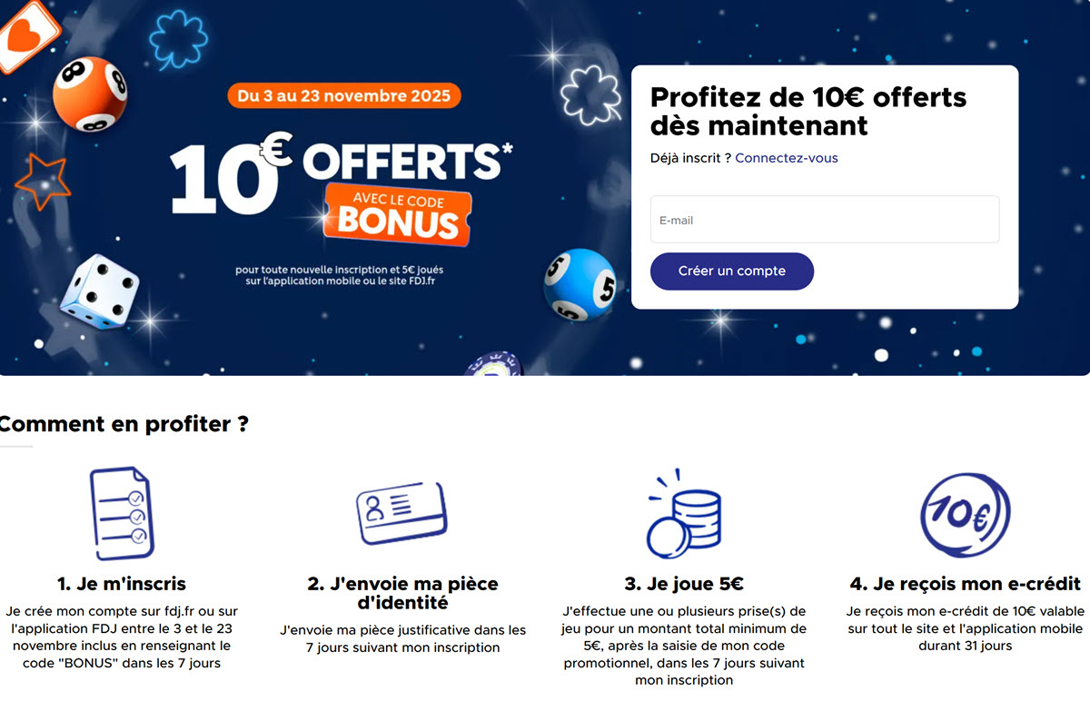 Nouveau code promo FDJ du 3 au 23 novembre 2025