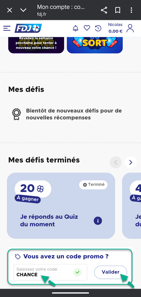 Valider le nouveau code promo FDJ "CHANCE" pour ce mois d'octobre 2025