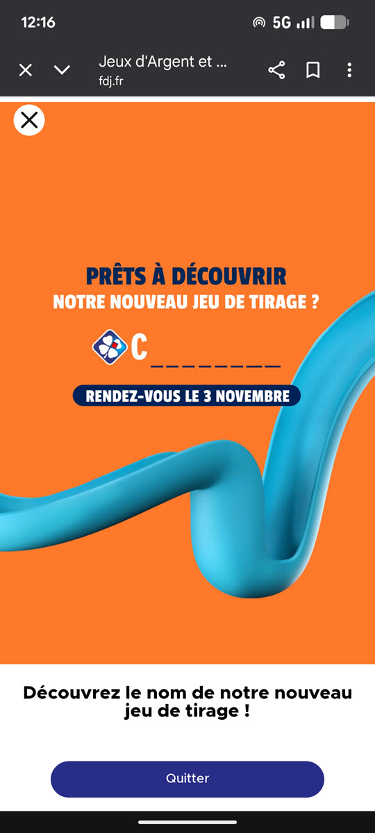 La pop up de révélation du jeu Crescendo sur FDJ.fr