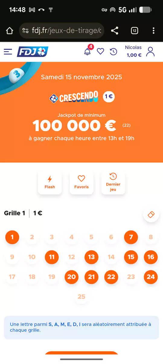 Choisissez vos numéros pour faire une grille Crescendo, vous devez cocher 10 numéros parmi les 25 disponibles.