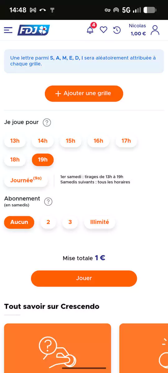 Choisissez vos heures de tirage et le nombre de samedis auxquels vous souhaitez participer, jusqu'à 3 samedis.