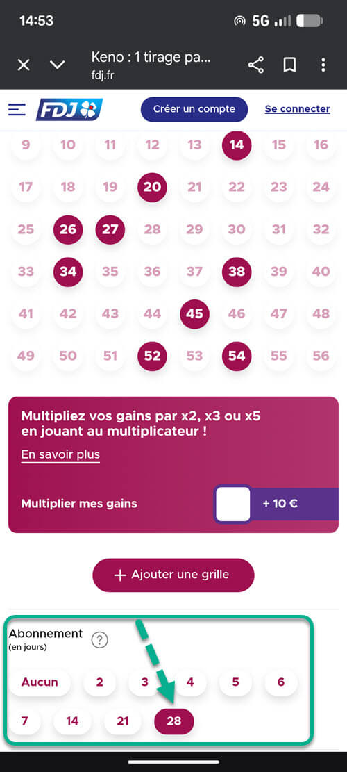 Keno FDJ : s'abonner depuis le site FDJ.fr ou l'application FDJ à la nouvelle formule