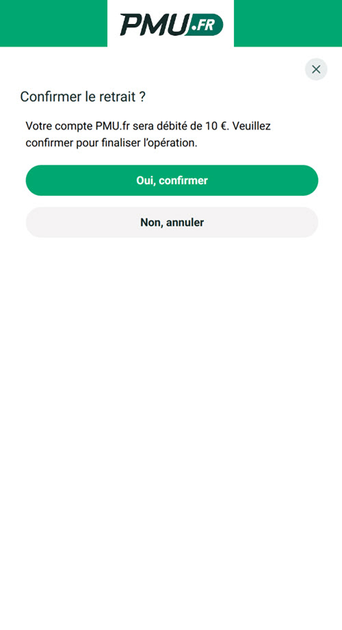 Confirmation de votre retrait instantané depuis votre compte PMU.fr vers votre compte bancaire.