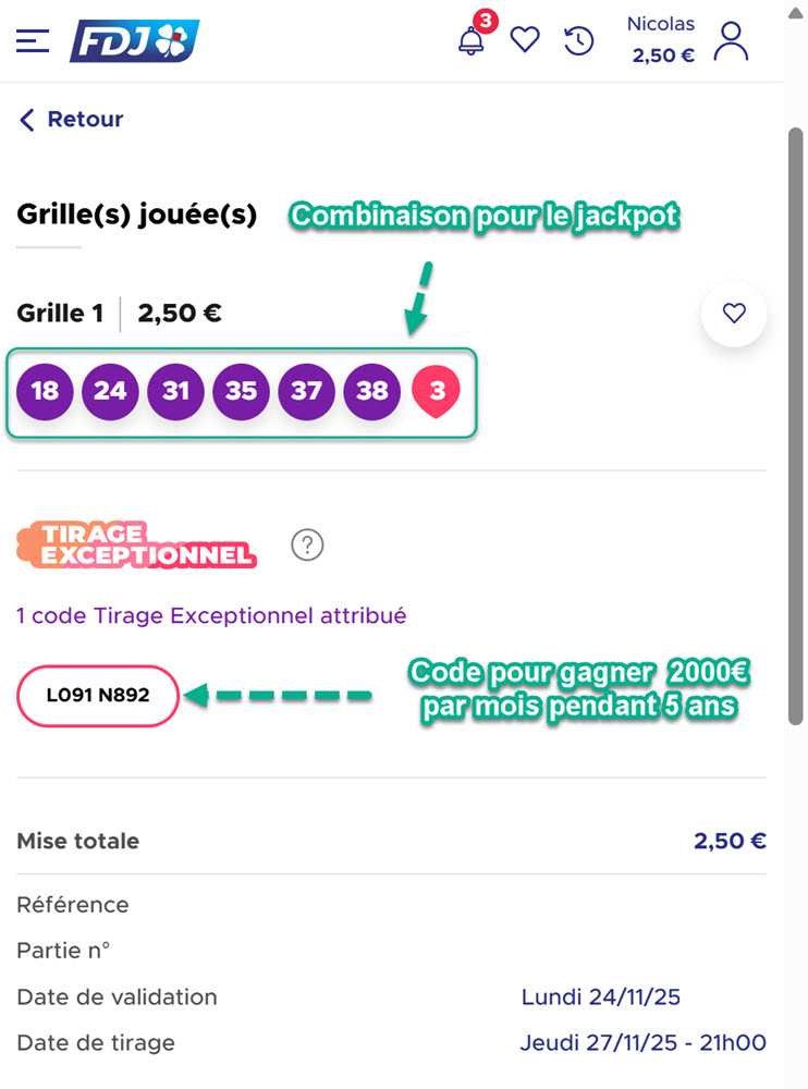 La grille jouée à EuroDreams pour ce tirage exceptionnel du jeudi 27 novembre