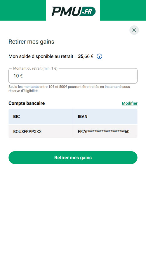 Demande de retrait instantané sur votre compte PMU.fr.