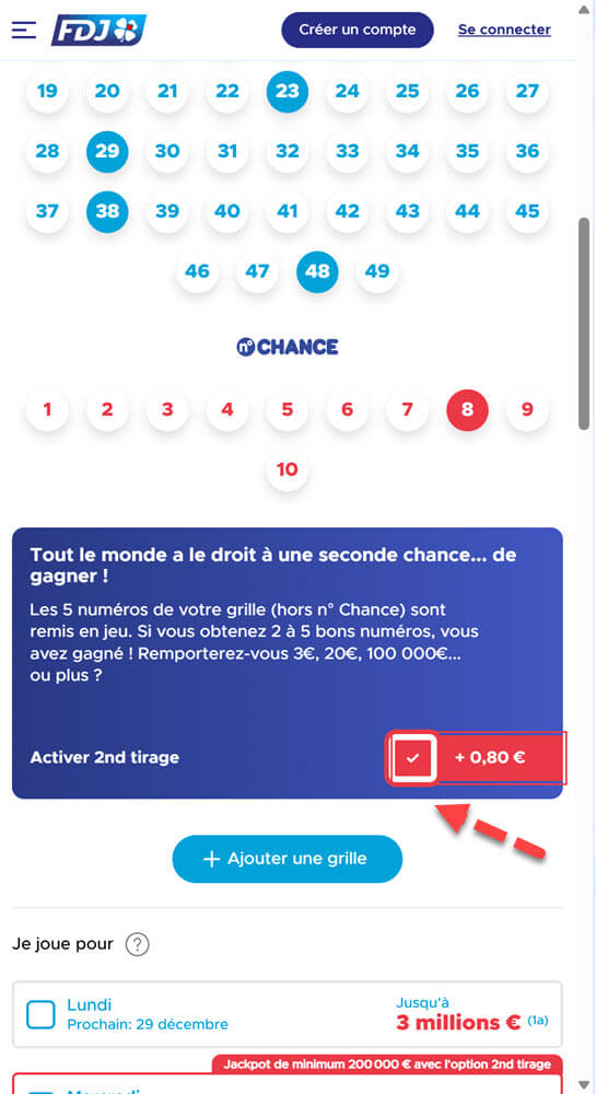 Activez (ou non) l'option 2nd tirage dont les gains seront boostés pour le Loto du Nouvel An.