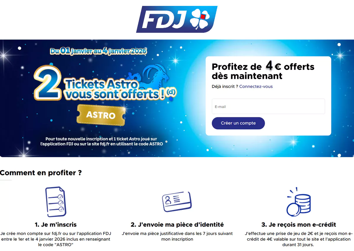 Les conditions pour recevoir la promotion FDJ de 2026 avec le code promo ASTRO