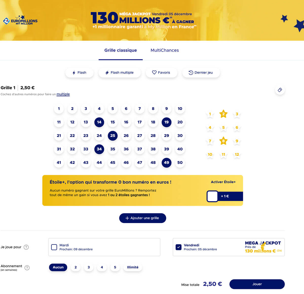 EuroMillions : le mega jackpot de 130 millions d'euros avec une grille simple