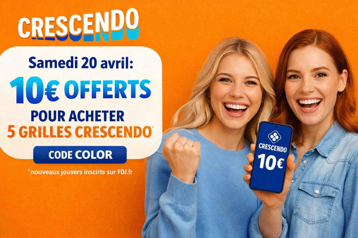 Crescendo FDJ : en jouant 5 grilles aujourd'hui, profitez de 10€ offerts sur FDJ.fr ce samedi 20 décembre