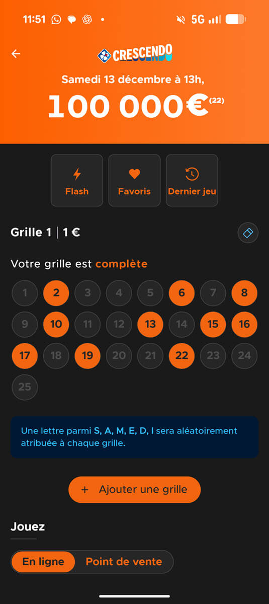 Sélectionnez vos numéros pour constituer votre grille Crescendo aujourd'hui