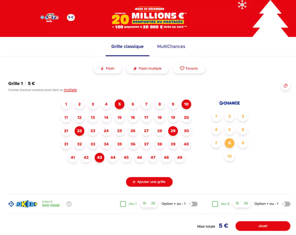 Une grille jouée pour le Grand Loto de Noël 2025