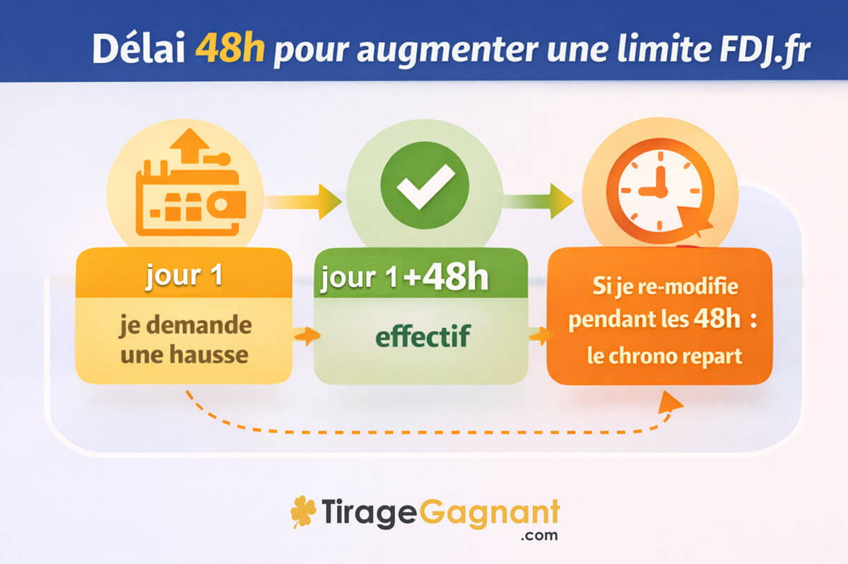 Le déroulé d'une modification de limites sur votre compte FDJ.fr et la prise en compte en 48h