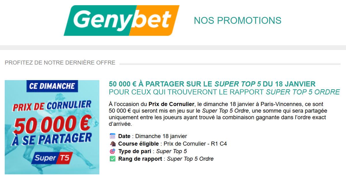 les promotions Genybet de Janvier 2026 et le Prix de Cornulier