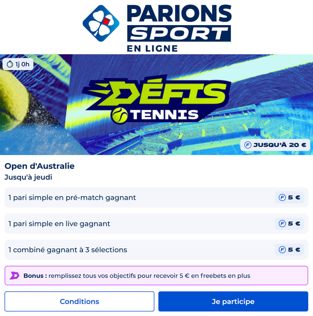 Parions Sport : les conditions pour le défi tennis sur l'Open d'Australie