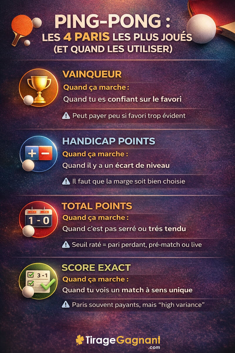 Les paris les plus joués en tennis de table sur le marché français