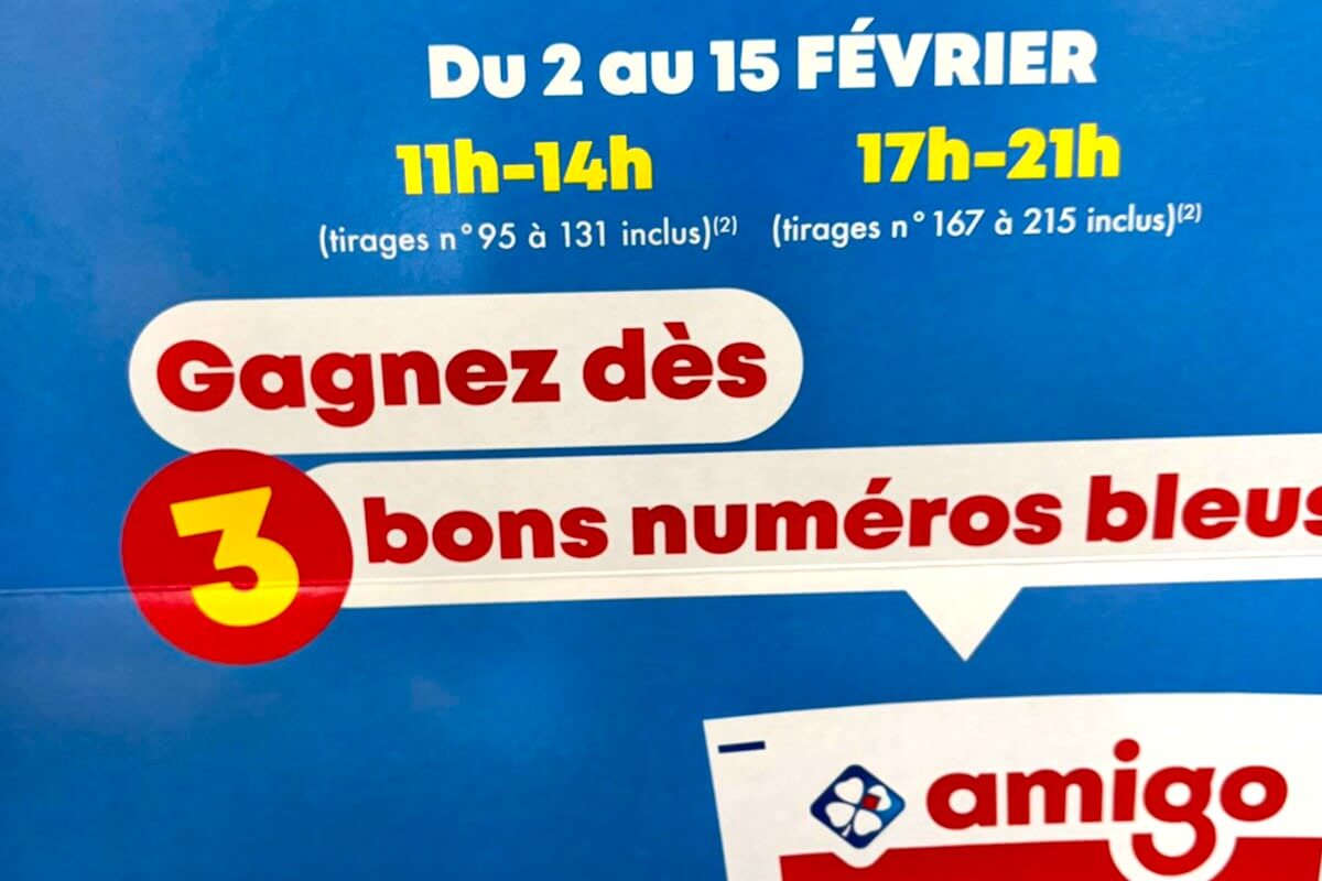 L'affiche de la promotion Amigo de ce mois de février 2026, gagnez dès 3 bons numéros bleus