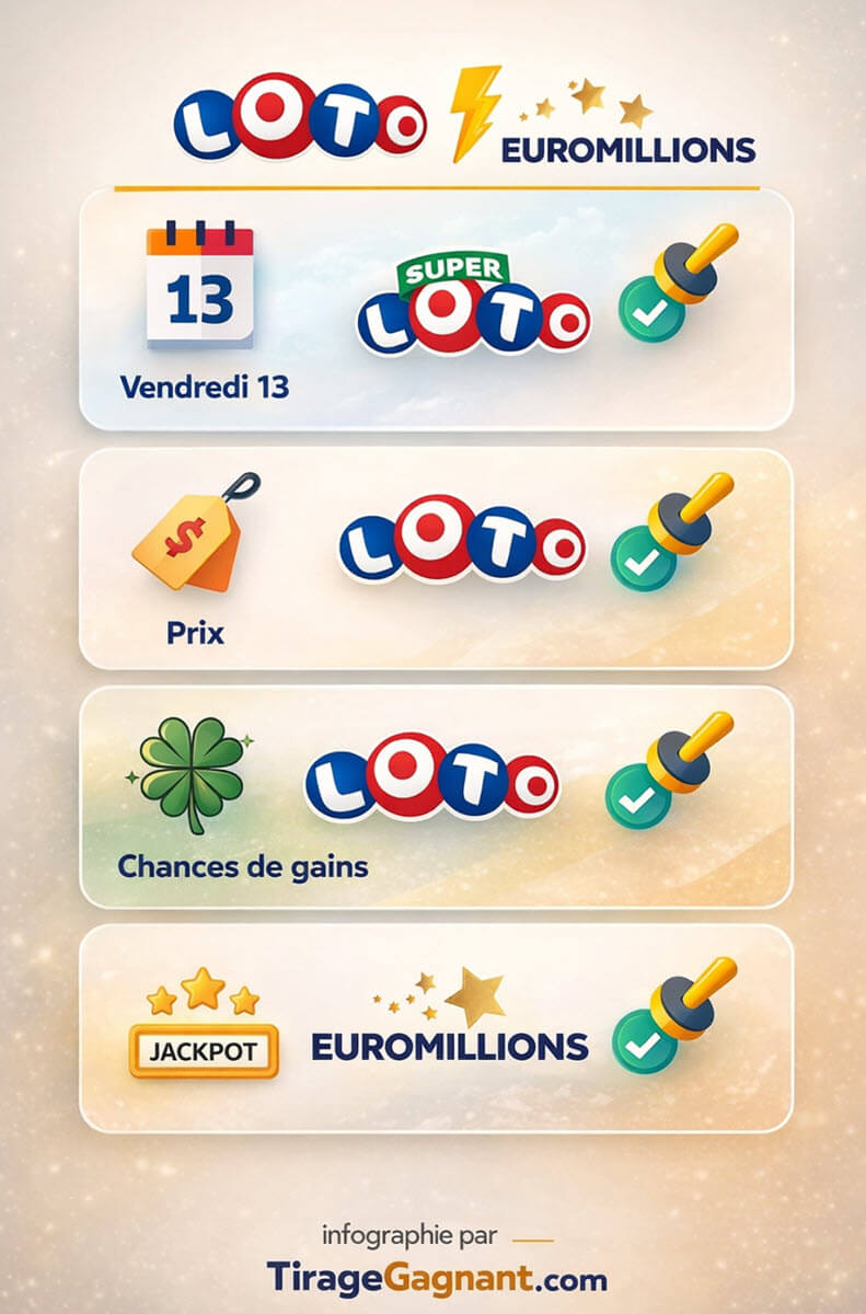 Les différences principales entre EuroMillions, Loto et Super Loto 