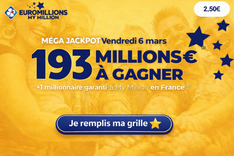 EuroMillions : le jackpot grimpe à 193 millions d&rsquo;euros vendredi, nouveau record pour 2026