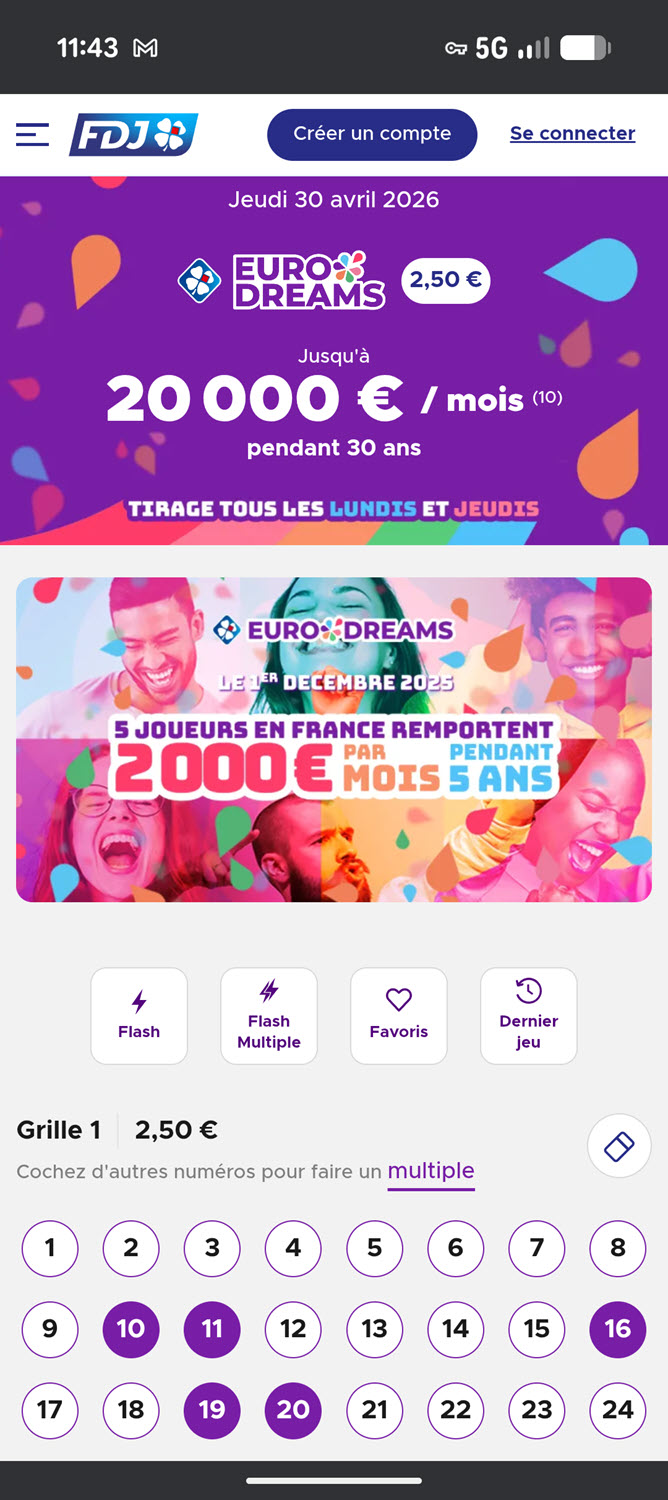 Première étape pour jouer à EuroDreams : choisissez vos numéros, 6 numéros et 1 numéro Dream.