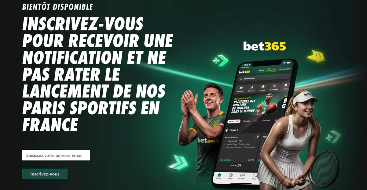 La page de pré-inscription pour recevoir les détails du lancement de Bet365.fr