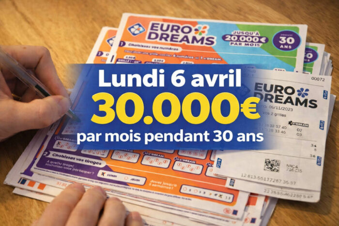 Tirage EuroDreams du lundi 6 avril 2026 : jackpot boosté à 30 000€ par mois, nos pronostics