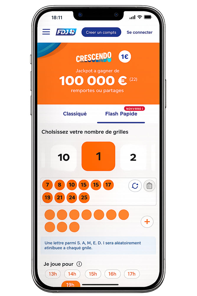 Une grille Crescendo jouée avec Flash Rapide sur FDJ.fr
